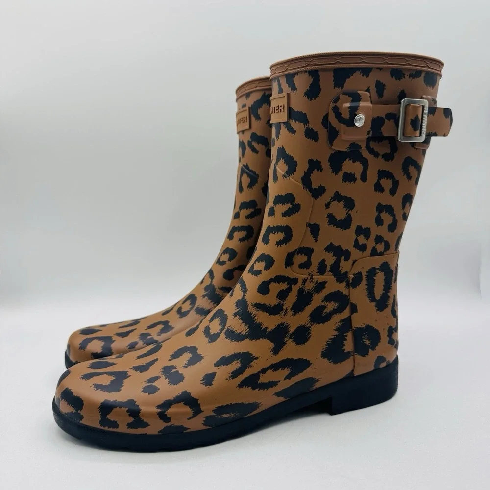 Hunter Original Refined Rain Boots Women's Size‎ 8 Leopard Print Brown